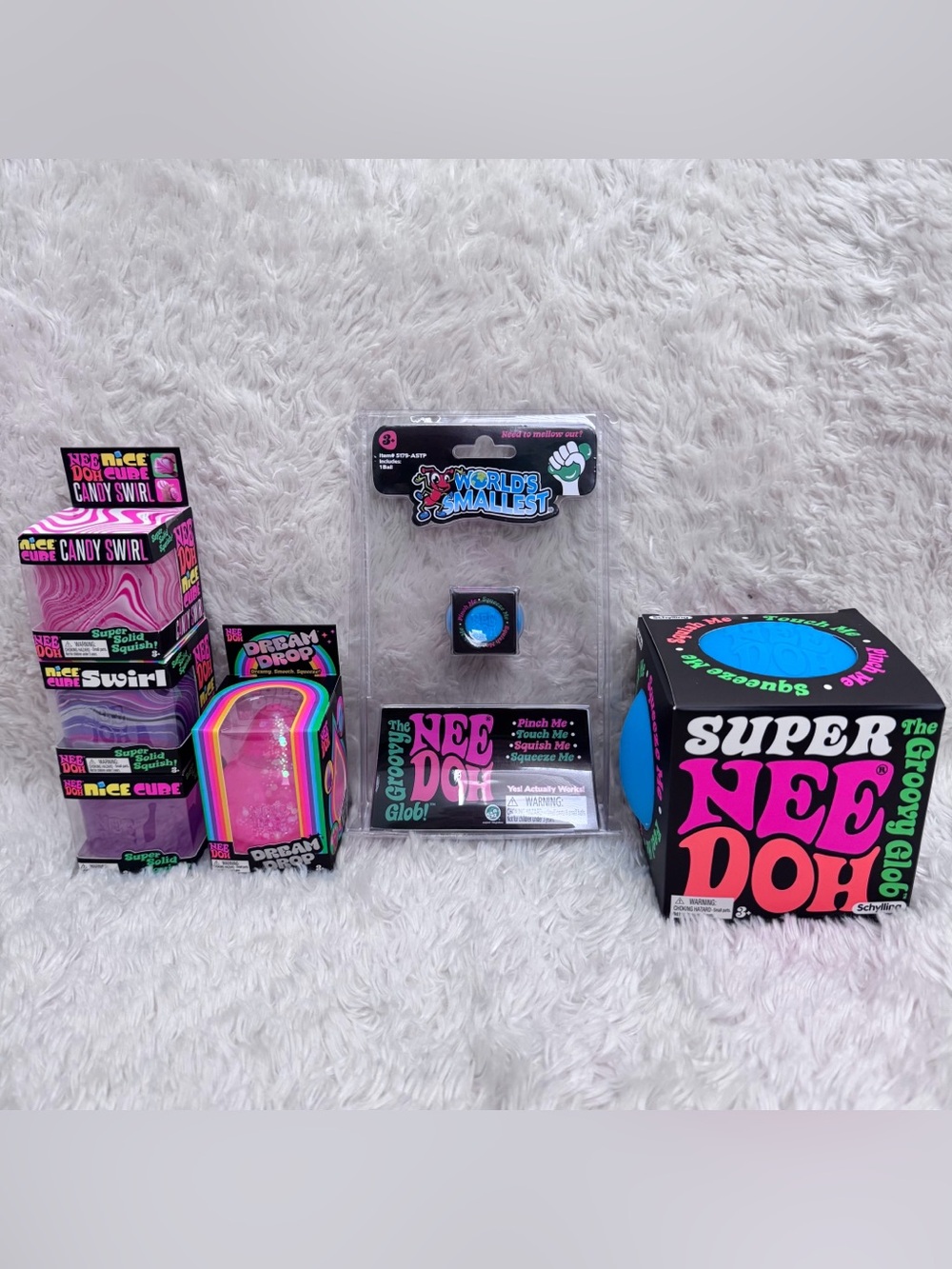 BNIB Schylling NeeDoh Bundle - Authentic, Nice Cube Candy Swirl Super Dream Drop